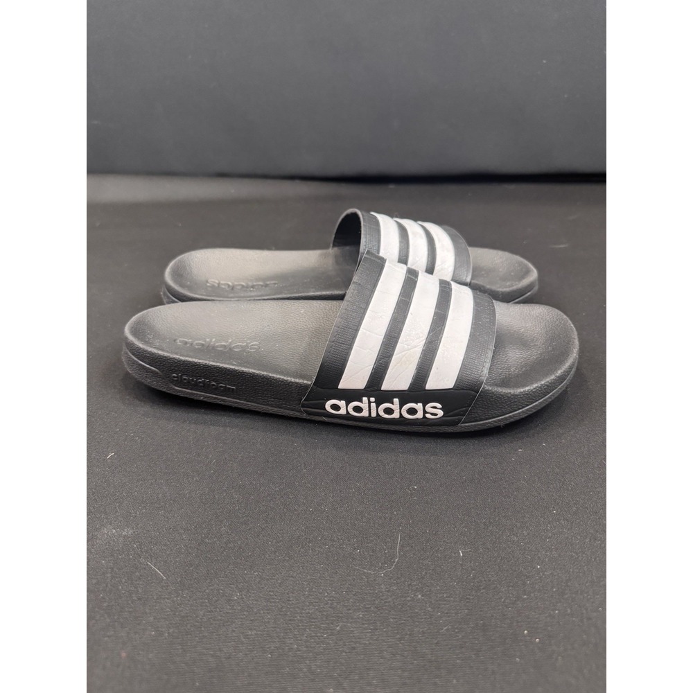 adidas Adilette Cloudfoam Slide Sandals Black/White 3-Stripes Men's US 9